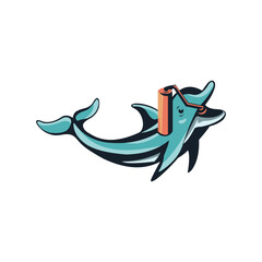 Fototapeta na wymiar dolphins paint the walls Logo design isolated vector illustration