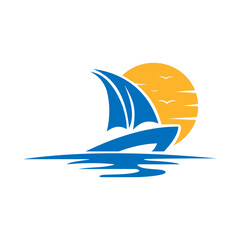 Sailing boat, Daily cruises, sea travel, vector logo-icon