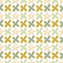 Seamless pattern with geometric multicolored doodles - different colors on a white background. Mustard color. Modern background in a flat style. For printing on fabric, wallpaper, paper, curtains.