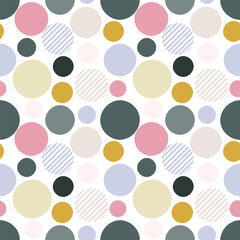 Seamless abstract pattern of circles of different colors and sizes on a white background. Decorative wallpaper suitable for printing. Printing for printing, T-shirts and textiles. Wrapping paper