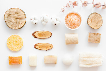 Spa cosmetics products and bathing accessories with sea salt