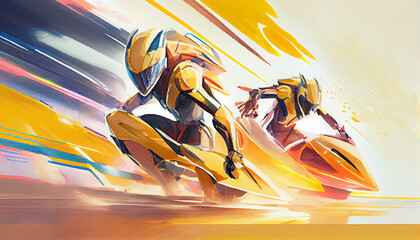A vibrant illustration depicting a futuristic sport competition with dynamic and athletic figures engaged in a thrilling and high-energy competition, generative ai illustration
