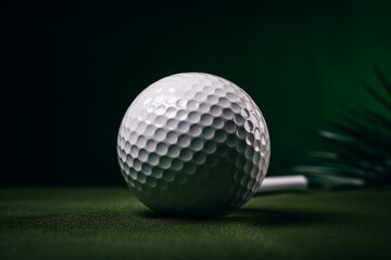 A white golf ball on a green background in a studio. Generative AI