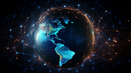 Obraz premium wireless network 5 for high-speed communication covers the whole planet in the future .Generative AI