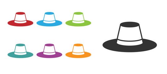 Black Man hat with ribbon icon isolated on white background. Set icons colorful. Vector