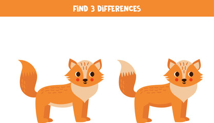 Find 3 differences between two cute cartoon foxes.