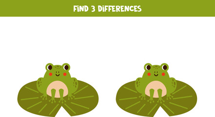 Find 3 differences between two cute cartoon frogs.