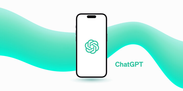 Ukraine, Vinnytsia - May 12, 2023 Chatgpt Mockup iphone screen front view. Template with logo open AI