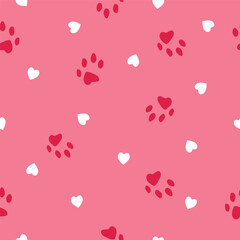 Animal footprint and heart seamless pattern.
