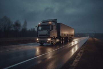 Plakat A gray truck on a highway. Generative AI