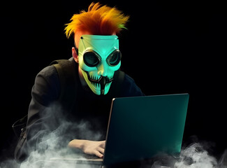 Anonymous hacker using computer. Concept  of dark web, cybercrime, cyberattack.