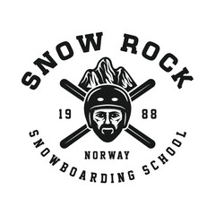Vintage retro winter sport ski snowboard or adventure emblem, logo, badge, label. mark, poster or print. Monochrome Graphic Art. Engraving woodcut style.