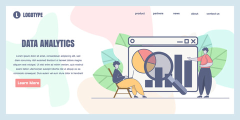 Modern flat design illustration of Data Analysis. Financial data analysis illustration set. Advisor with client analyzing financial report and calculating tax report. Vector illustration