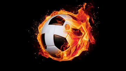 Fototapeta premium sport banner, copy space Soccer ball in fire, hot football match illustration by ai generative