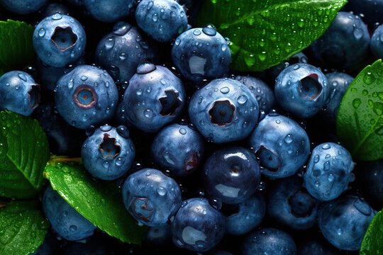 Bunch of blueberries. Texture blueberry berries close up. Generative Ai.