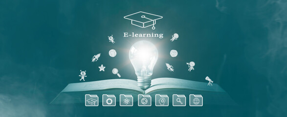 E-learning education, internet lessons, online webinar, Education internet Technology, distance...
