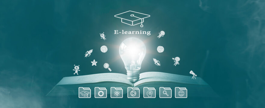 E-learning education, internet lessons, online webinar, Education internet Technology, distance training, Quarantine, and Social distancing concept, online education program