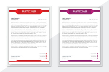 Attractive and modern letterhead template in two colors, Vector illustration.