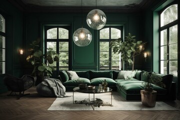 Green 3D living room. Generative AI