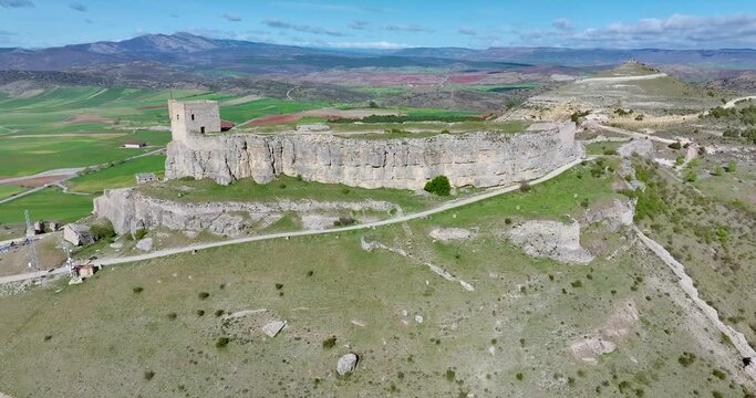 Homenaje tower of Castle Atienza, medieval fortress of the twelfth century (Route of Cid and Don Quixote) Guadalajara province, Castilla-La Mancha, Spain.