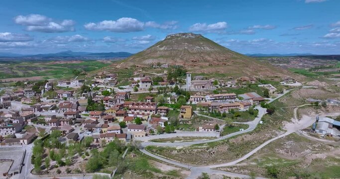 Hita in the province of Guadalajara, panoramic aerial view of the center, Spain