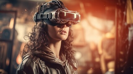 Woman with VR headset exploring the metaverse, Generative AI Technology