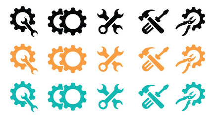 Tools and Service icons set. Wrench, screwdriver and gear icon. Screwdriver and wrench glyph icon. Settings and repair, service sign - stock vector.