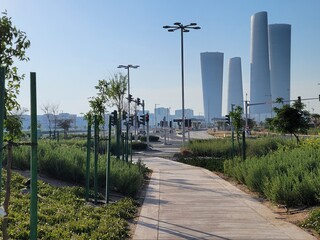Walkway in Park and Lusail Skyline - Doha, Qatar
