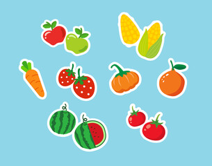Vector cute fruit, set of flat cartoon illustration icons