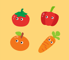 Hand drawn elements vegetables and fruit characters