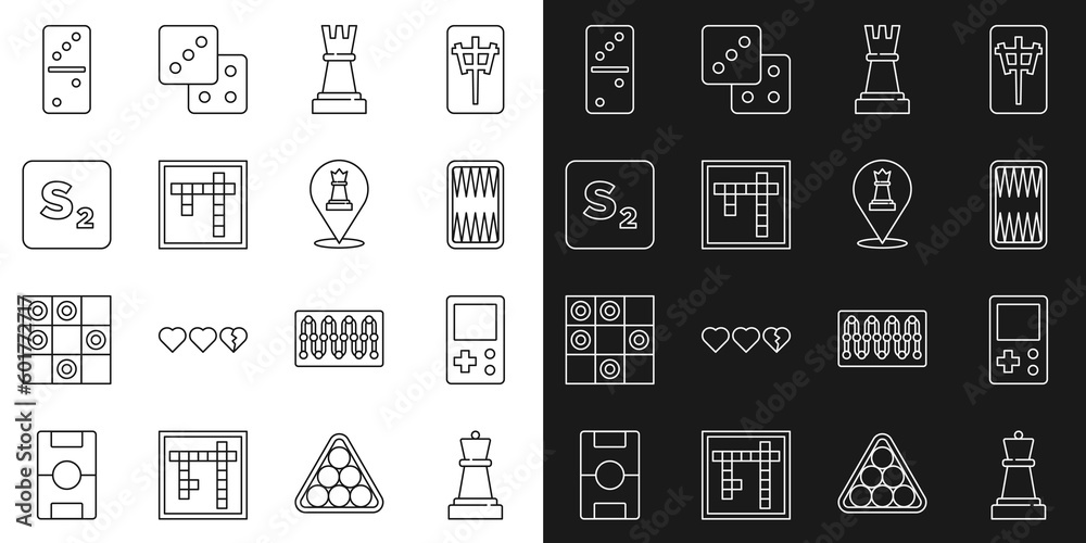 Sticker Set line Chess, Tetris, Backgammon board, Bingo, Domino and icon. Vector