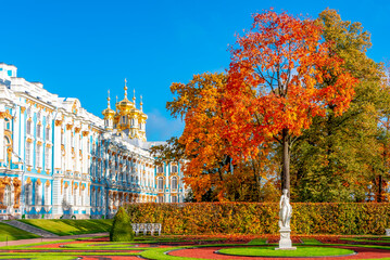 Catherine palace and park in autumn foliage, Tsarskoe Selo (Pushkin), Saint Petersburg, Russia