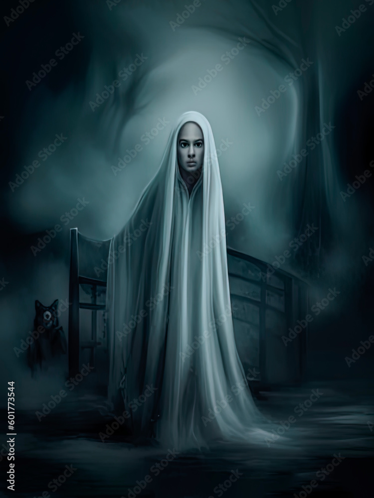 Canvas Prints mysterious woman in a dark and creepy background