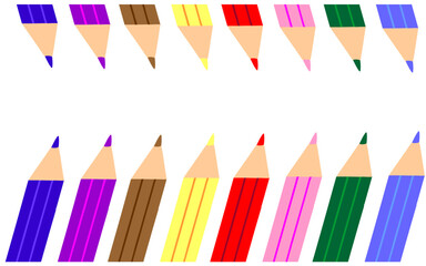 Rainbow colored pencils vector collection isolated on white background, Crayons - colored pencils loosely set - vector on white background.