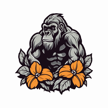 Powerful and fierce Gorilla logo design illustration, hand drawn to make a statement Generative AI