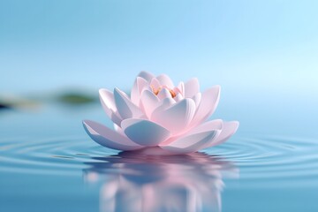 White zen lotus flower on water, meditation, serenity and spirituality concept, illustration generative ai