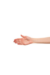 Woman hand gesture isolated on white background.