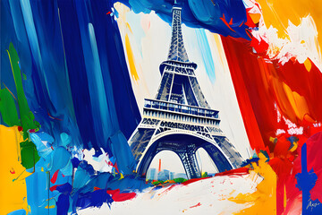 Majestic Eiffel tower paris monument with french flag colors for bastille day Generated Ai - obrazy, fototapety, plakaty