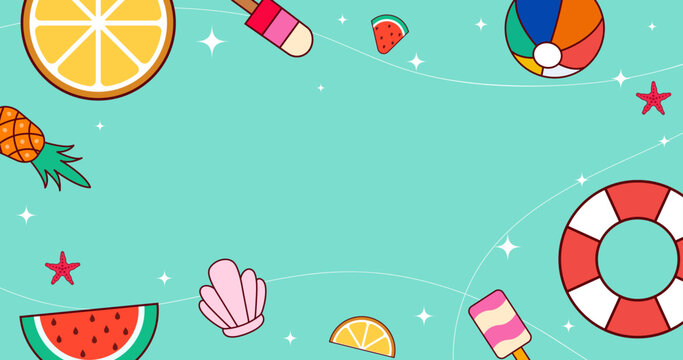 Colorful Summer background design with copy space area.Horizontal poster, greeting card, header for website