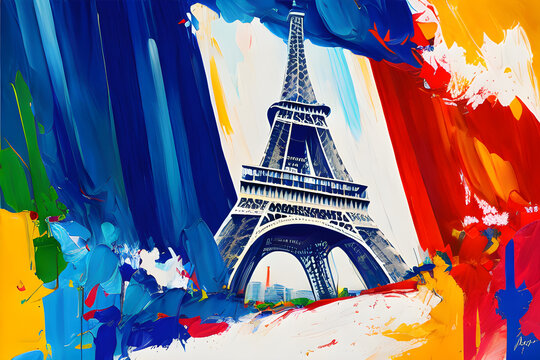 Majestic Eiffel tower paris monument with french flag colors for bastille day Generated Ai - Powered by Adobe