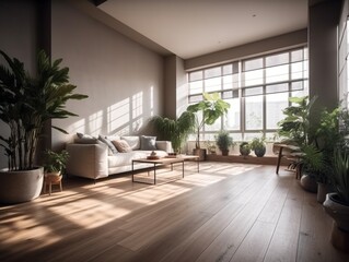 Spacious moderl living room interior, generative ai image
