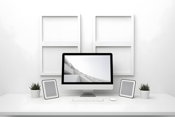 streamlined productivity: minimalist computer and frame mockup - generative ai