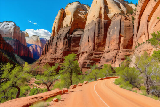 breathtaking view of three patriarchs in zion canyon national park. Generative AI