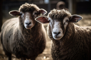 Obraz premium two sheep close up, Generative AI