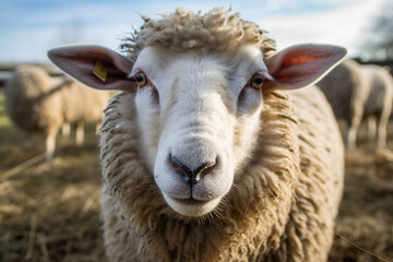 white sheep on a farm, Generative AI