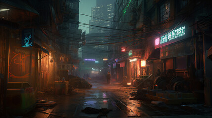 night street in the city Generative AI