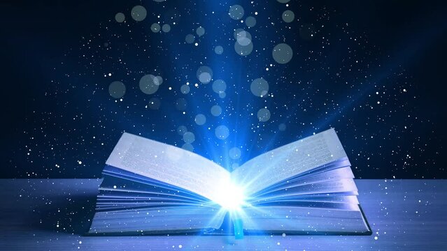 Book Magic of Fairy Tales and Mystic Stories. With Glowing Light Rays and Flying Dust Particles. Flashing optical flare intro 