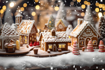 gingerbread houses with christmas decoration - generative ai