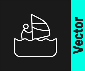 White line Windsurfing icon isolated on black background. Vector