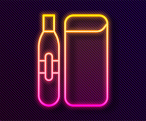 Glowing neon line Electronic cigarette icon isolated on black background. Vape smoking tool. Vaporizer Device. Vector